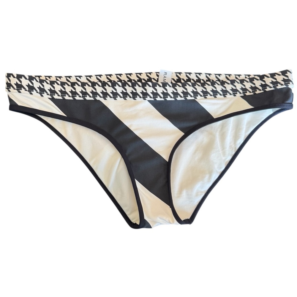 Womens RAMPAGE Swim Black & White Striped Houndstooth Bikini Bottom Size L NWOT